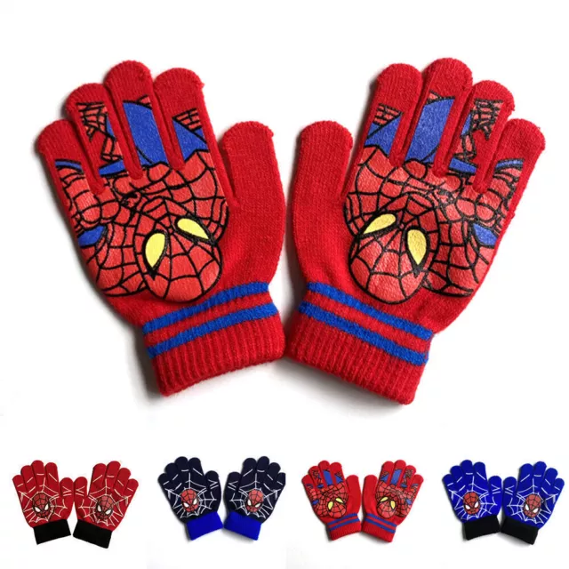 Spiderman Kids Boys Full Finger Gloves Warm Winter Knit Thermal Glove Mittens AU