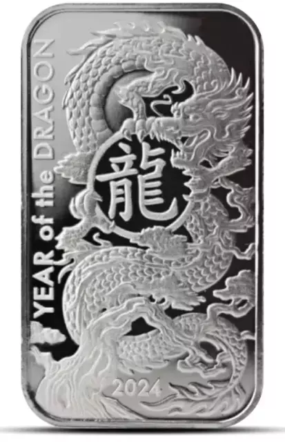 2024 - Lunar Year of the Dragon Silver Bar 1 Troy Oz .999 Fine Art Bar *PRESALE*