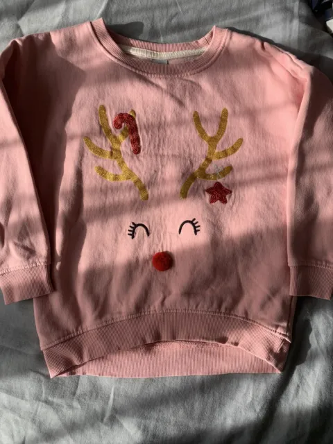 Girls TU Pink Reindeer Rudolph Sweatshirt Christmas Jumper 6 Years
