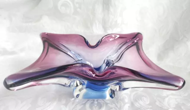 Vintage Murano Cranberry Pink & Blue Glass Ashtray Bowl Mid Century rectangle