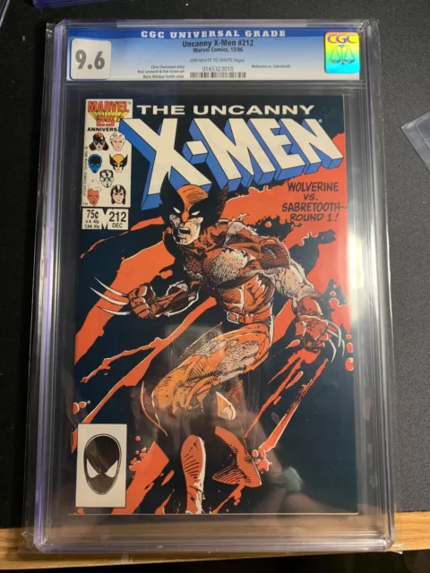 Uncanny X-Men #212 CGC NM+ 9.6 White Pages Wolverine Vs. Sabretooth! Marvel 1986