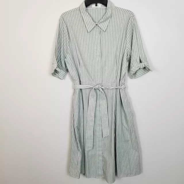 NWT CALVIN KLEIN Striped Loose Fit Belted SS/3/4 Sleeve Dress Gray White Medium