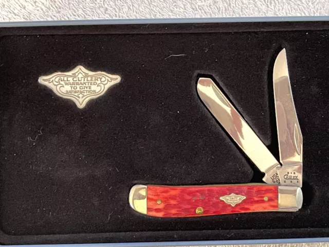 Case XX USA Folding Pocket Knife Mini Trapper 6207ss Red Bone RARE FLAG TIN