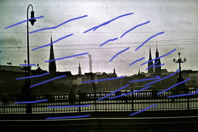 antik Dia Slide Foto Hamburg Lombardsbrücke Binnenalster Jungfernstieg von 1942