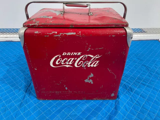 Vintage 1950's Original Coke Coca Cola Metal Cooler w/ Lid and tray
