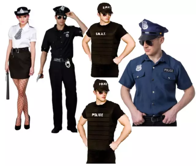 Adulti Police Officer Costume Poliziotto Donna Uomo Uniforme