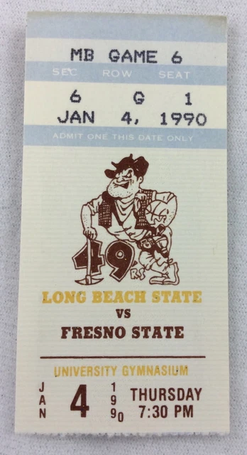 1990 01/04 Fresno State at Long Beach State Basketball Ticket Stub