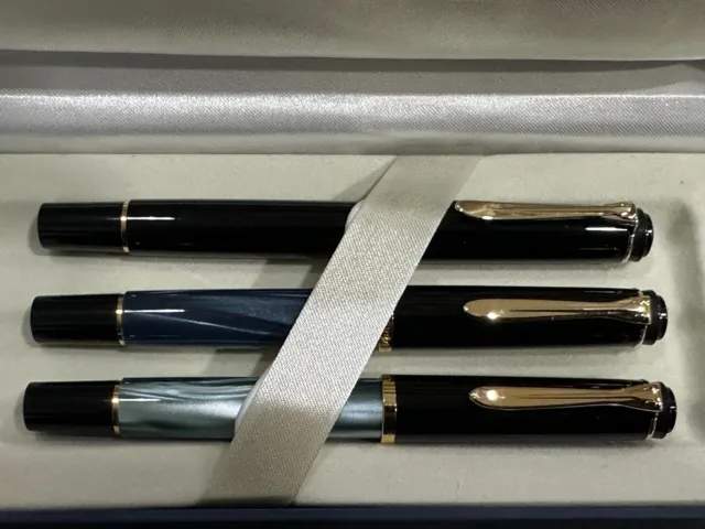 Pelikan M200  3 pen  Pearl Blue & Green Marble & Black FountainPen  M-M-M Nib