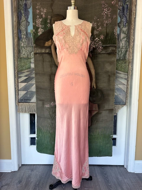 VINTAGE 1930S PINK Silk Satin Lace Trimmed Bias Cut Deco Slip Lingerie ...