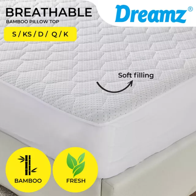 Dreamz Mattress Protector Topper Bamboo Pillowtop Waterproof Cover Underlay