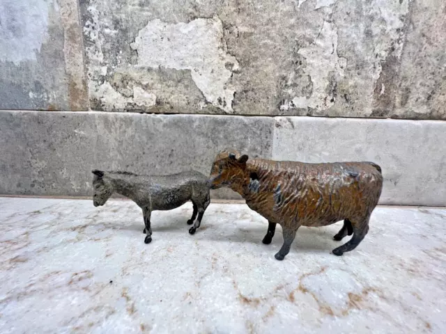 Vintage Cast Metal Donkey And Cow