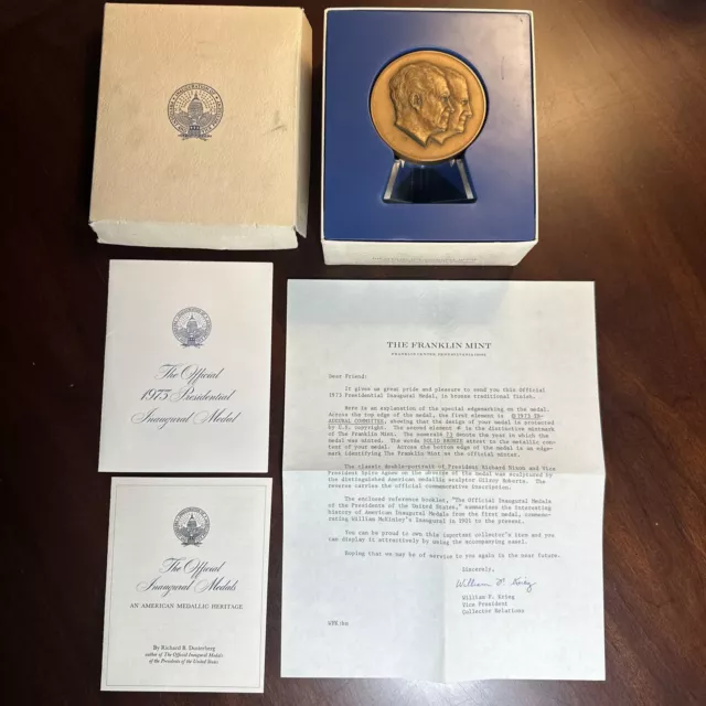 The Official Franklin Mint 1973 Nixon & Agnew Solid Bronze Inaugural Medal USA