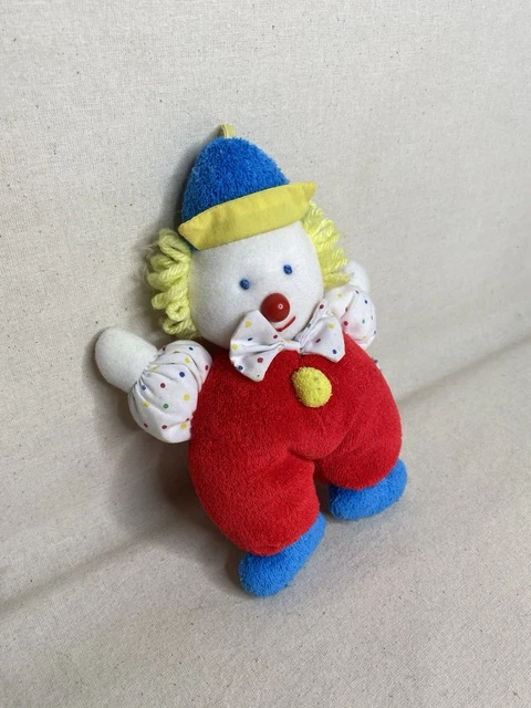 EDEN CLOWN SOFT toy baby rattle towelling vintage red blue spotty 7 ...