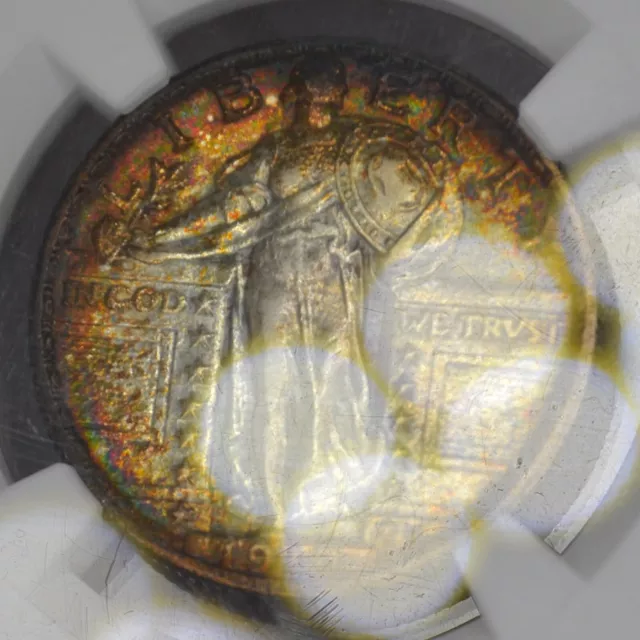 1919 25C Standing Liberty Quarter NGC AU53 - Lovely Dual Sided Rainbow Toning