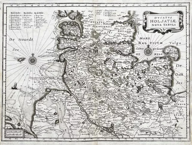 Holstein Hamburg Karte map engraving Kupferstich Merian 1650