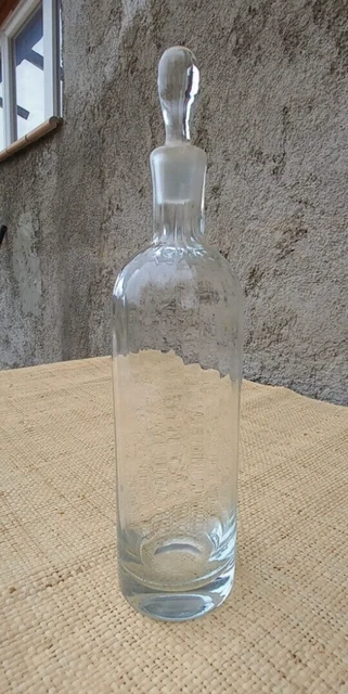 Ancien flacon verre émaillé, art nouveau, décor fleurs, verrerie