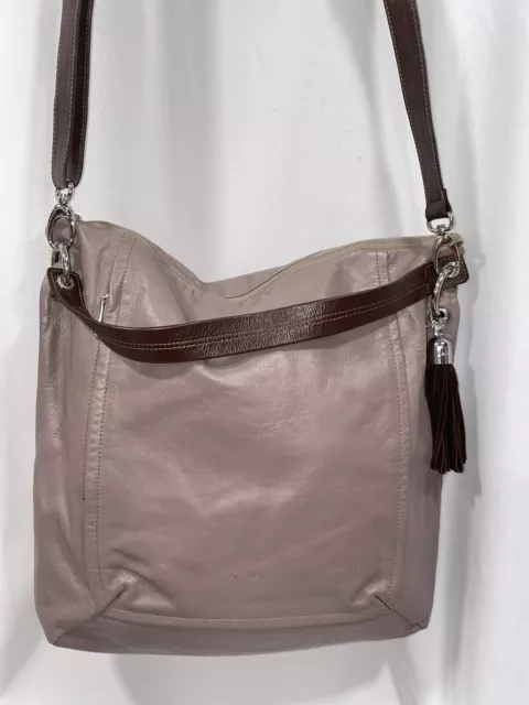 Arcadia Leather Italian Purse Handbag Shoulder Bag Hobo Tan Zipper EUC