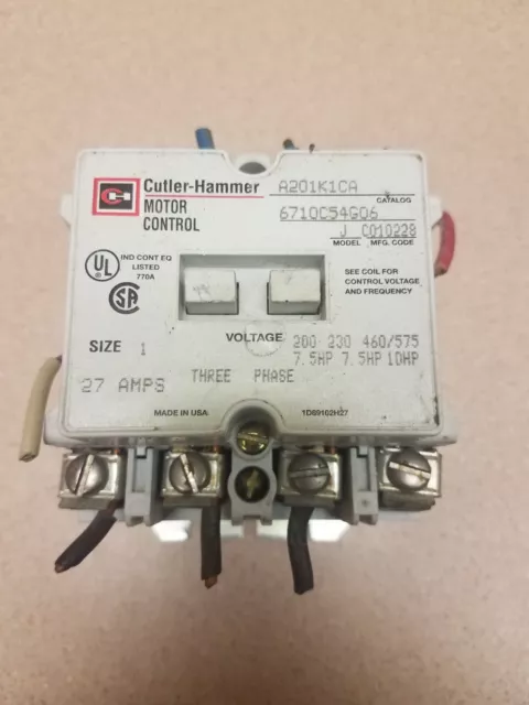 Westinghouse A201K1CA Electric Motor Contactor 6710C54G06 Starter Size 1