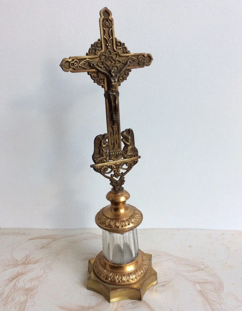 Statue Croix De Jésus En Métal Bronze - Avec Socle Stable, Décoration Table, Cadeau Religieux - 2