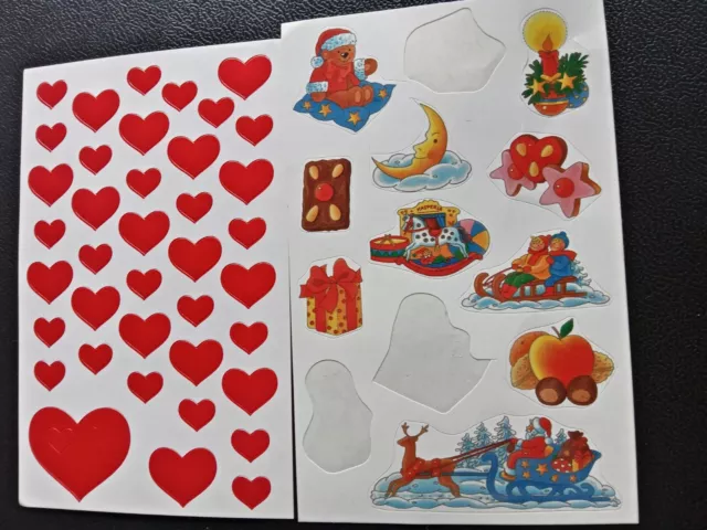 2 Aufkleber-Bogen (sticker)   -Herzen und Weihnachten-