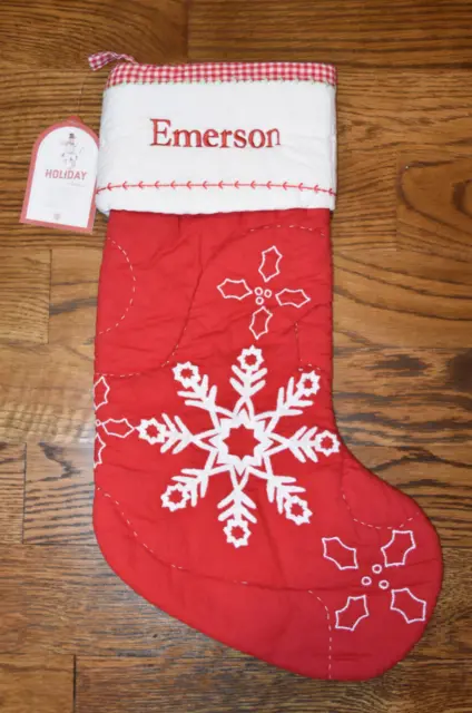 Pottery Barn Kids Snowflakes Quilted Christmas Stocking Monogram Emerson NWT