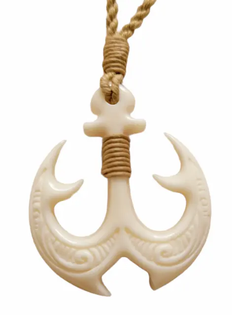 Hawaiian Jewelry Tribal Anchor Buffalo Bone Carved Pendant Necklace Choker 2
