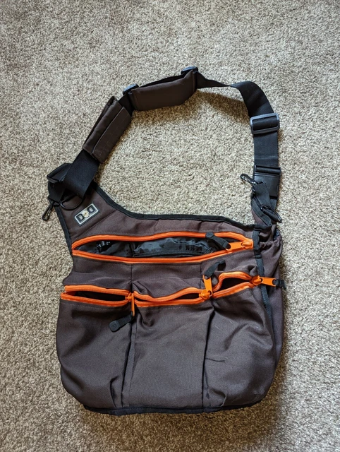 Messenger Dads Diaper Dude Bag & Changing Pad Pockets Brown With Orange Zippers