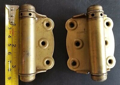 One Pair of 3.5"(3 1/2") Bommer Brass Spring Door Hinges - Ships FREE from USA