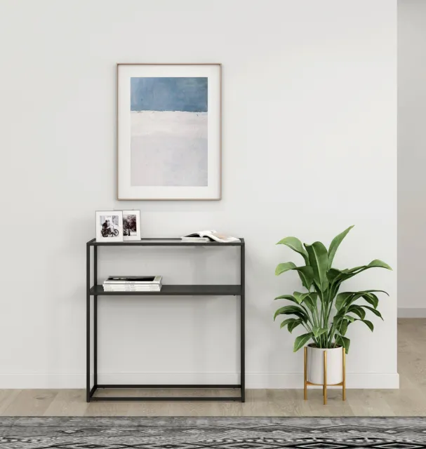 Black Display Console Table with Glass Top