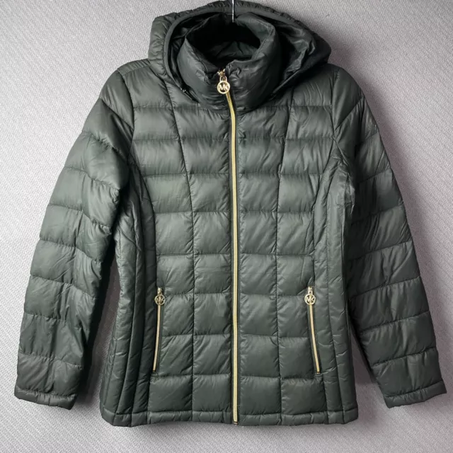 Michael Kors Jacket Womens Medium Green Quilted Down Packable Puffer Coat Parka