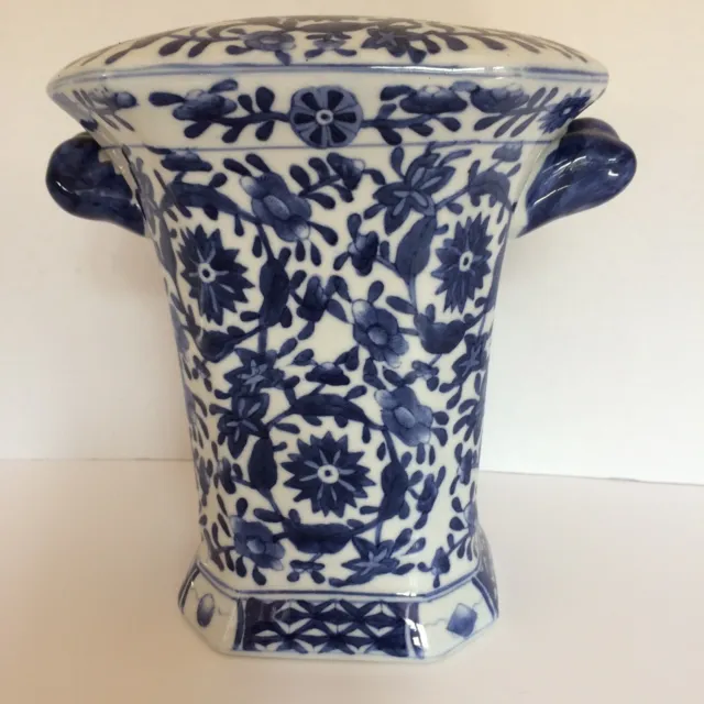Chinese Blue And White Ceramic Bough Vase Or Flower Holder. 20Th Century.