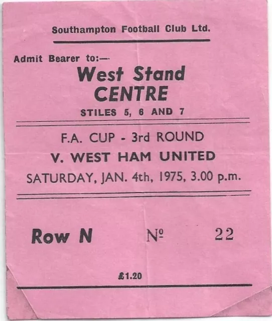 Southampton v West Ham 1975 FA Cup ticket - West Ham win cup