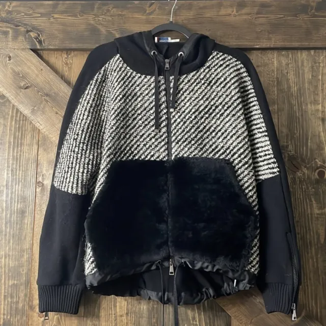 Authentic Moncler Maglia Cardigan Women's Black Lamb Jacket Ski Hooded Size M