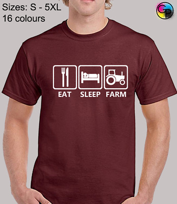 EAT Sleep Farm Da Uomo T Shirt Divertente AGRICOLTORE agricoltura Regalo Top Idea Regalo Nuovo