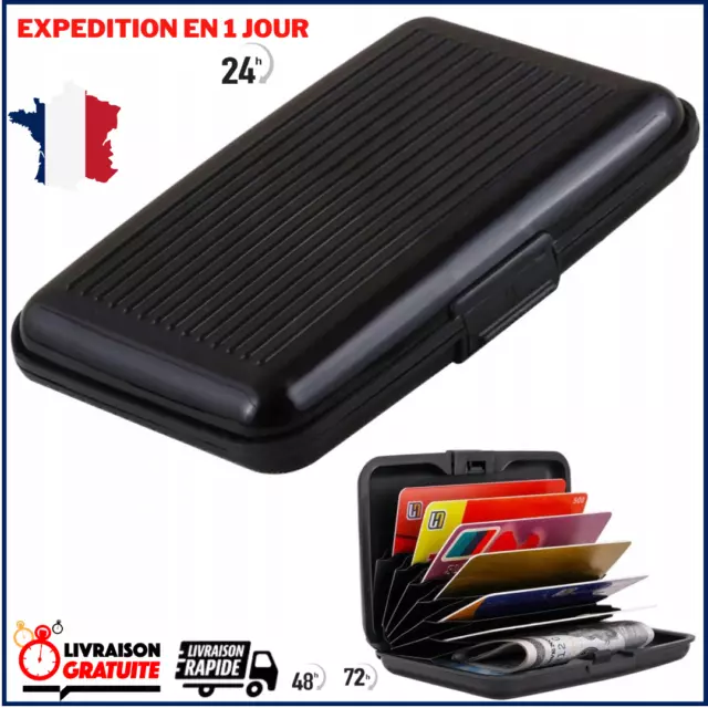 Porte-Cartes Bancaire Alliage 6 Compartiments Etui Rangement Aluminium/Plastique