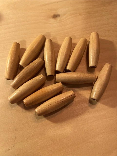 (12) Vintage Round Barrel Macrame Craft Wooden Beads 1.75” Retro MCM Boho