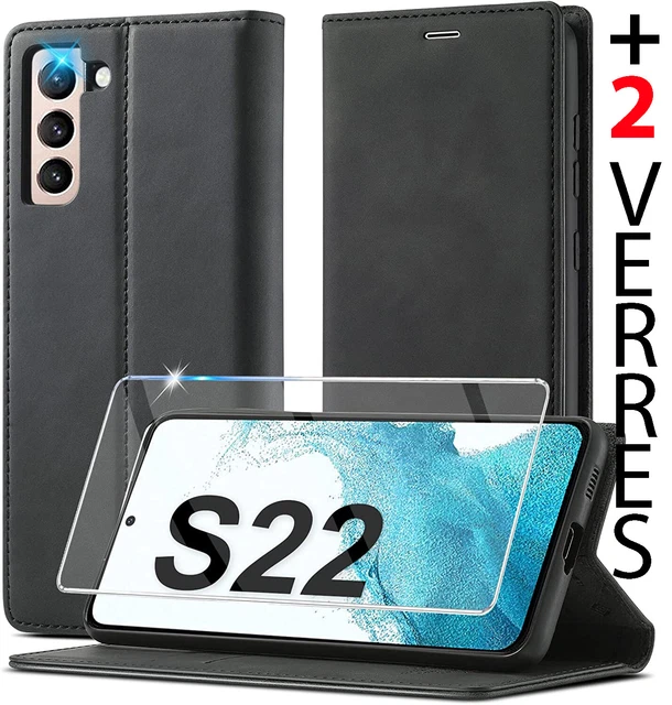 Coque pour Samsung Galaxy S22 + Protection Ecran Verre Trempé Film 9H Etui Cuir Coque pour Samsung Galaxy S22 + Protection Ecran Verre Trempé Film 9H Etui Cuir