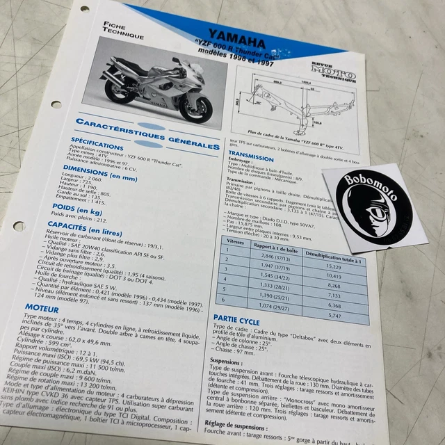 Yamaha YZF600R Tuono Cat 1996 1997 4TV Scheda Tecnica Motocicletta Pistone = 600