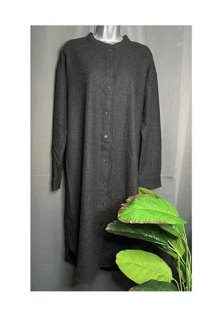 Eileen Fisher dunkelgraue lange Wollstrickjacke Medium UK 10 Knopfleiste Jacke Pullover