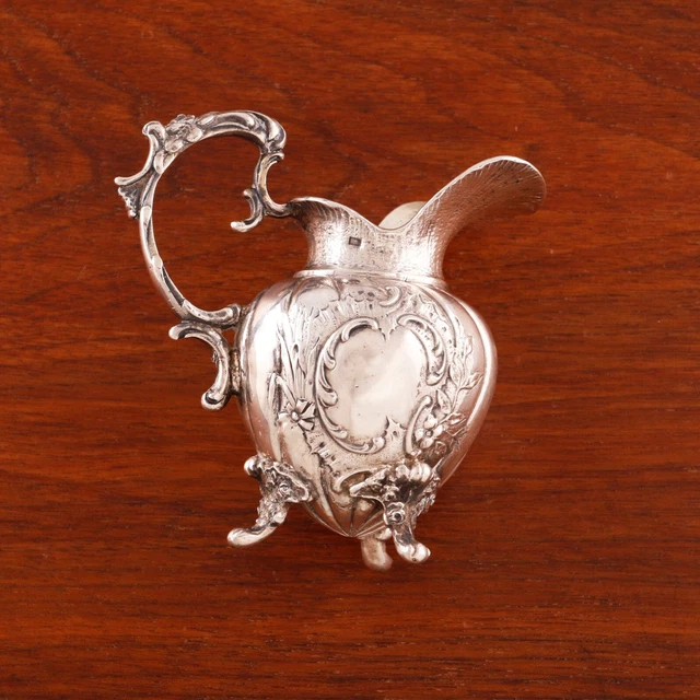CHARMING FRENCH IMPORT GERMAN HANAU  SILVER ROCOCO REVIVAL FOOTED CREAMER c.1893