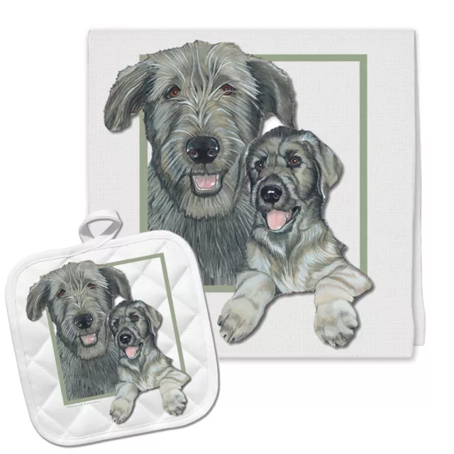 Irish Wolfhound Kitchen Dish Towel and Pot Holder Gift Set