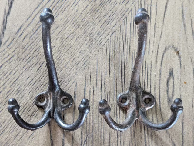 2 Old Acorn Coat Hooks School Farmhouse Antique Primitive Iron Vintage 1900's