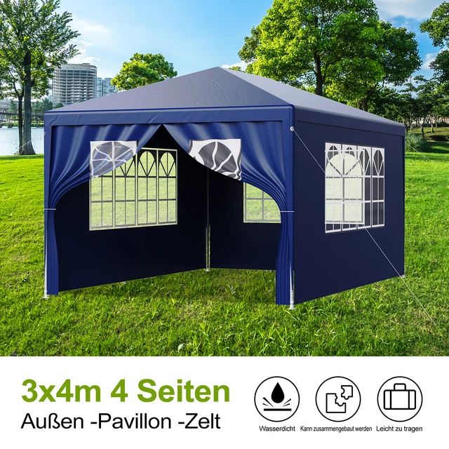 Garten Pavillon 3x4m Partyzelt Wasserdicht Festzelt mit 4 Seitenwände 3 Farbe