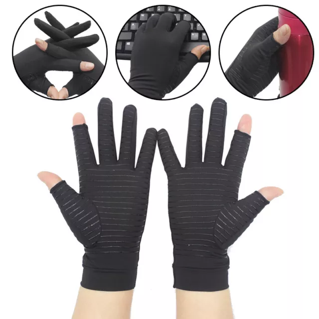 Copper Compression Gloves Anti Arthritis Fingerless Hand Support Pain Relief UK