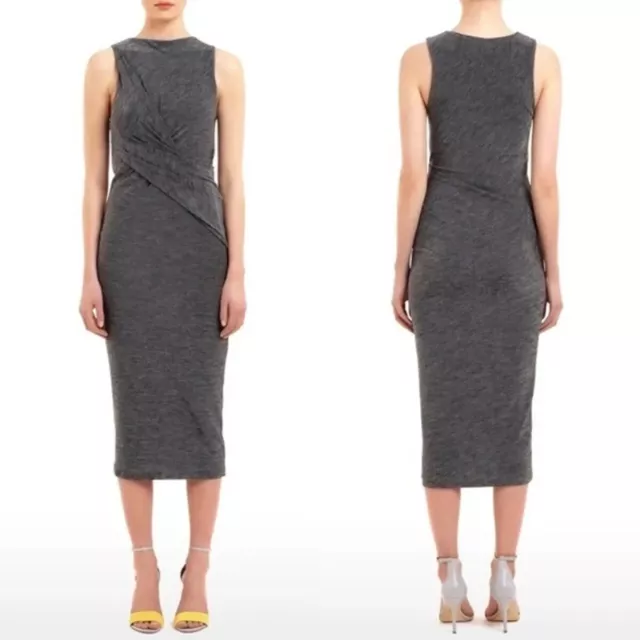 T by Alexander Wang Heather Gray Twist Front Jersey Midi Dress Womens Size M