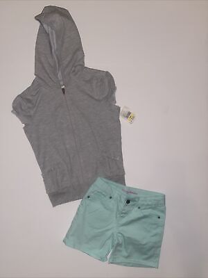 Girls Tommy Bahama Denim Jean Shorts Size 10 Aqua Gray Zip up Shirt Outfit NWT