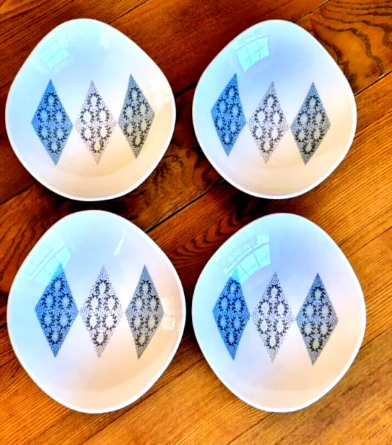 Set of 4 MCM Informal True China Iroquois Blue Diamonds by Ben Seibel Soup Bowls