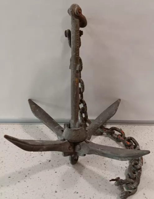 Vintage Norway Folding 1.5 KG/3.4 LB Galvanized Iron Boat Anchor -Nautical Decor