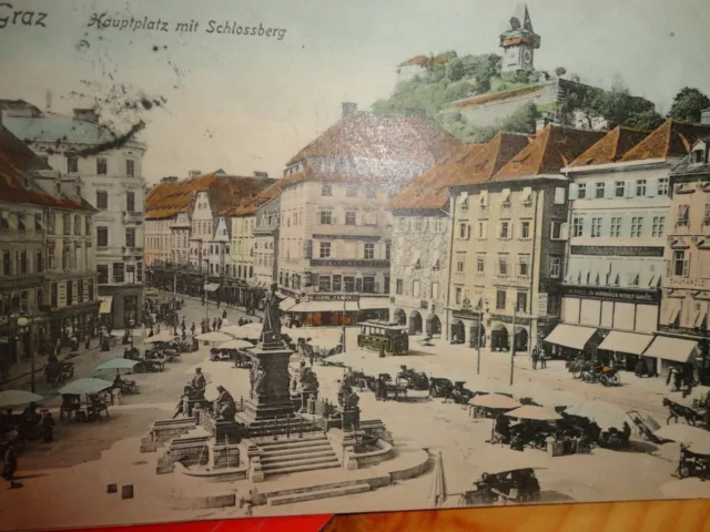 AK Graz Hauptplatz mit Schloßberg Gelaufen 1906
