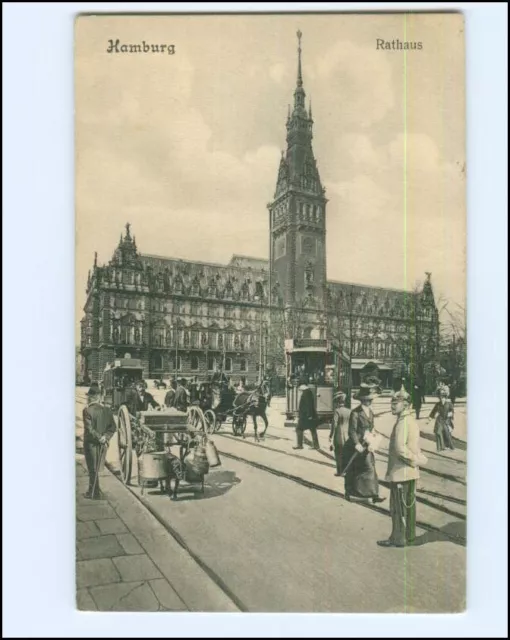 Y17166/ Hamburg Rathaus Straßenbahn Milchverkäufer AK 1912 Fotomontage